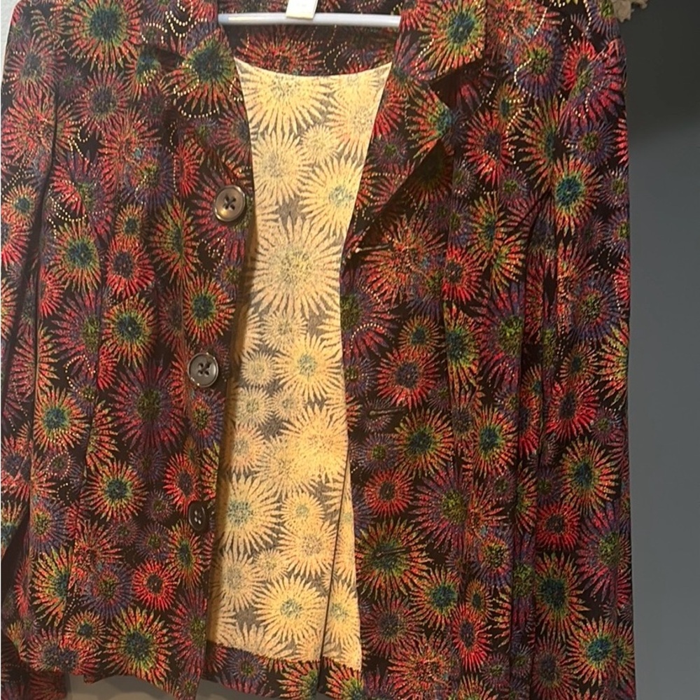 Christopher& Banks Red and Green Blazer with Ornate Floral Design Petite Stretch